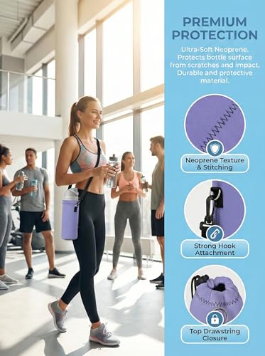 RICHEN Neoprene Water Bottle Carrier Bag with Adjustable Shoulder Strap,Insulated Water Bottle Cover for Stainless Steel/Glass/Plastic Bottles - color: Lavender, size: 500ml