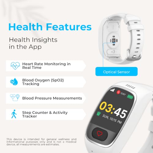 Seculife Medical Alert Smartband for Seniors — Alerts Go Direct to Family, No Call Center | Auto Fall Detection, GPS Tracking, Heart Rate Monitor, 2-Way Calling, SOS Button, Waterproof (White) - color: White