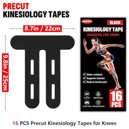 16 Pcs Black Kinesiology Tape for Knees, Knee Support Tape - color: Black
