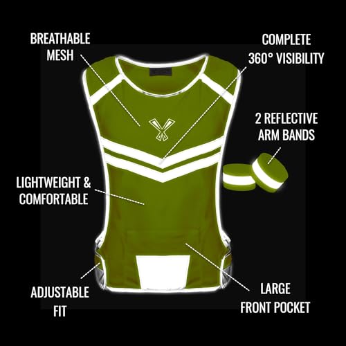 Reflective Running Vest with Pocket & 2 Bands, High-Visibility - color: Yellow, size: Small