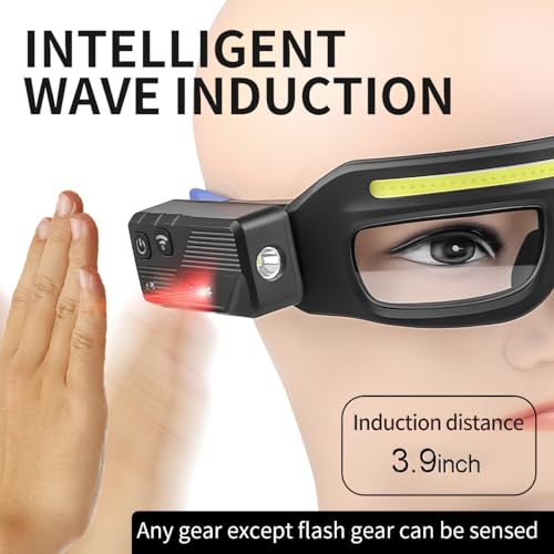 LED Glasses Rechargeable Headlight with Motion Sensor and Touch Control, 5 Modes USB C Lighted Glasses for Night Running,Camping, Fishing, Cycling, Hiking, Hands-Free Lighting (Blue) - color: Blue