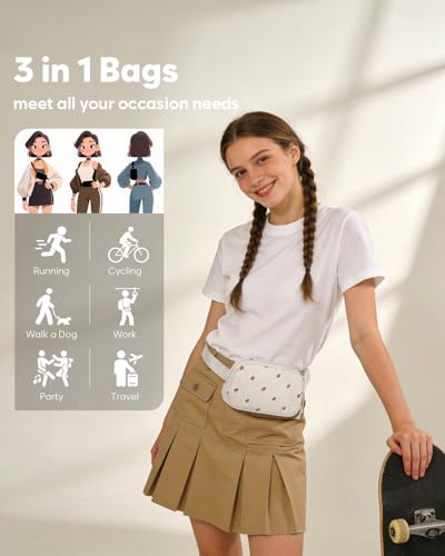 Pritent Fanny Packs for Women Crossbody Belt Bag With Zipper Back Pocket - color: Strawberry Beige, size: Large