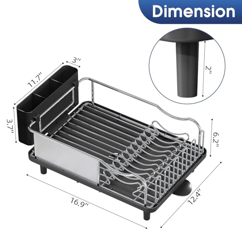 Urackify Stainless Steel Dish Drying Rack for Kitchen Counter, Black - color: Black