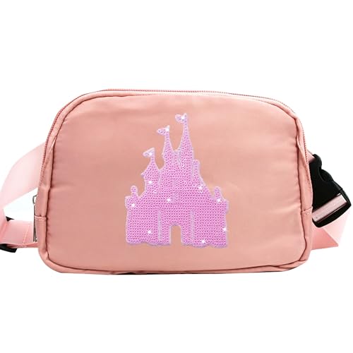 Magic Kingdom Sequin Belt Bag for Women Waterproof Waist Fanny Pack for Teen Girls Crossbody Bags for Traveling Jogging (pinkB) - color: pinkB