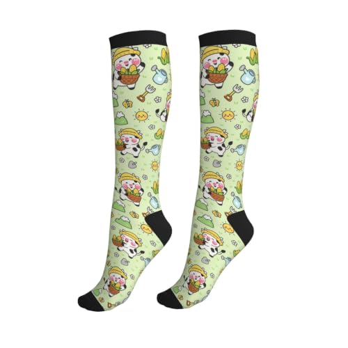 Compression Socks Knee High Circulation Support Socks For Women Men Athletic Running Hiking Cycling - color: Cow