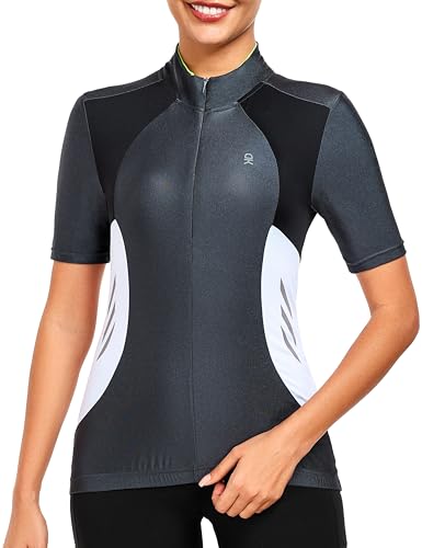 Little Donkey Andy Women's Half Zip Breathable Cycling Vests Reflective Sleeveless Jerseys Shirts Running 4 Rear Pockets - color: Short Sleeve-steel Grey, size: Medium