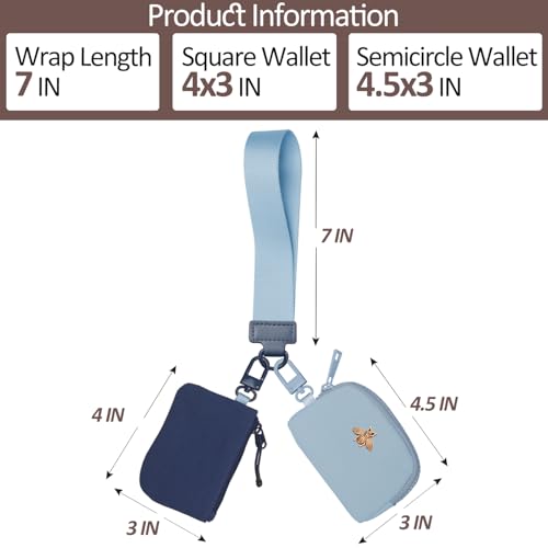 COOLANS Mini Wristlet Wallets Dual Pouch,Around Wristlet Handbag Wallet for Women Zip Cards Holder,Wristlet Bracelet Purse - color: Blue