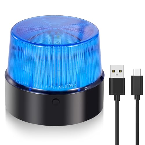 LE228 (Mini) — Blue LED USB Rechargeable Strobe Beacon | Selectable Rotation & Flash Modes | Strong Magnetic Base for Car • Truck • Emergency • Construction | Energy Class A++ - color: Blue