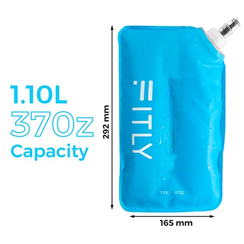 FITLY Soft Flask Running Water Bottle - Collapsible Hydration Flask - color: Blue, size: 37 Ounces