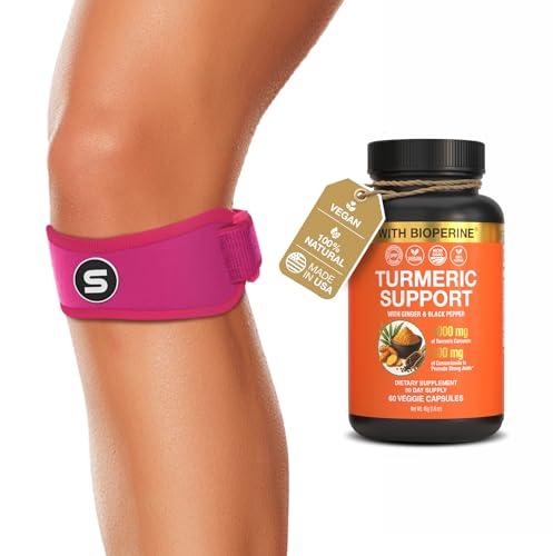 Sleeve Stars Patella Knee Strap and Turmeric Curcumin Supplement Bundle Patellar Tendon Support Knee Brace for Running Sports Arthritis Knee Pain Relief Osgood Schlatter Runner’s Knee Joint Support Mo