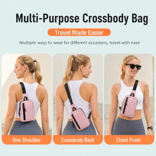 Small Crossbody Phone Bag for Men Women Mini Sling Bag Travel Running Cell Phone Shoulder Daypack with Keyholder - color: Pink