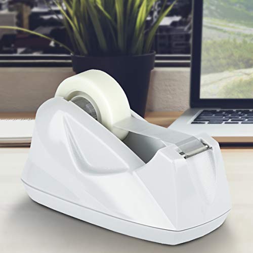 Acrimet Desktop Tape Dispenser, Premium, Non-Skid Base, Plastic, White - color: White