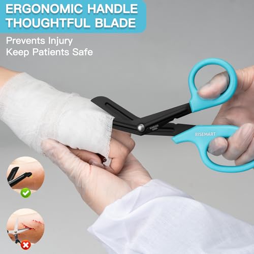 RISEMART 2 Pack Trauma Shears 7.5 Inches Stainless Steel Bandage Scissors - color: Black+blue