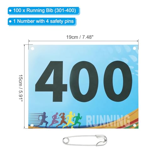 PATIKIL Tearproof Running Bib Numbers, Race Competitor Numbers - size: 7x6 Inch, style: 301-400