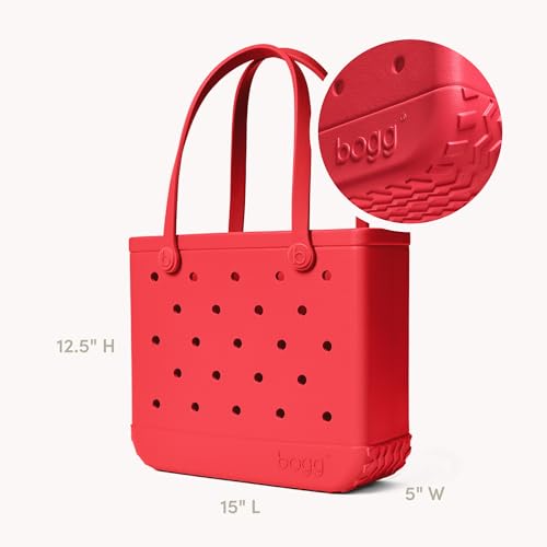 BOGG BAG Medium Tote – 15” x 12.5” x 5” – Essential Bags for Beach, Pool, Boat, Sports, Tailgating, Cruise, Travel - color: Off to the Races Red