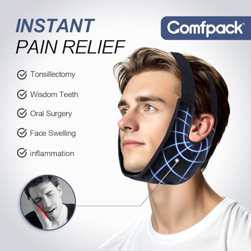 Comfpack Wisdom Teeth Ice Pack with Exposed Ear Design, 2PCS Large Face Ice Pack with Soft Plush for TMJ, Jaw Pain, Tonsillectomy, Oral Surgery, Face Swelling, Cosmetic Recovery - color: Black 2pack