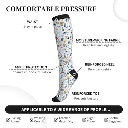 Compression Socks Knee High Support Socks Women Circulation Stockings for Athletic Running Cycling Flying - color: Math