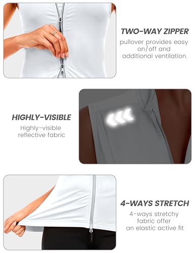 Little Donkey Andy Women's Breathable Cycling Vests full Zip Reflective Sleeveless Jerseys Running Biking Shirts 4 Pockets - color: White, size: X-Small
