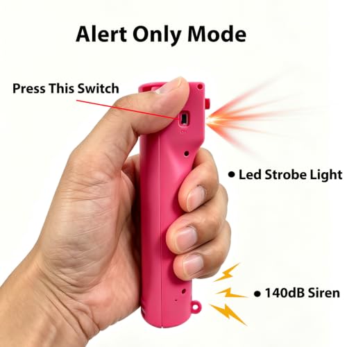 3-in-1 Pepper Spray Personal Alarm, 12ft UV Marking Dye Wind Resistant Gel Refillable, 140dB Siren, 3 Red Strobe Rechargeble, Fast Flip Safety Cover, Outdoor Running Jogging Hiking Cycling Easy Carry - color: Rose