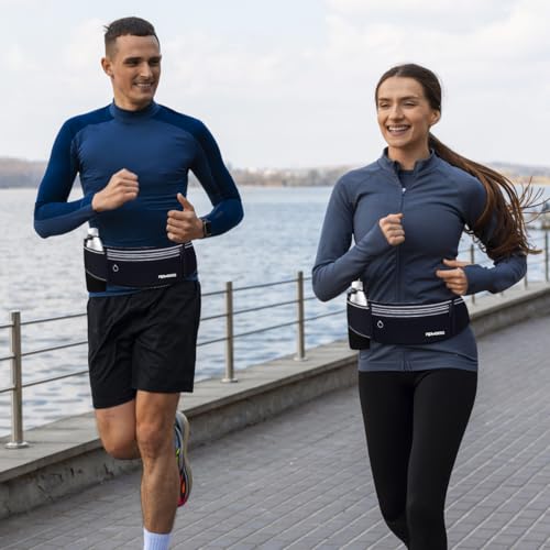 Slim Running Belt with Water Bottle Holder for Women Men, Black - color: 06-Jet Black