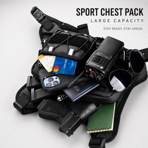Tactical Chest Bag with MOLLE Pouches- Adjustable Outdoor Sport Chest Rig w/Holstert for Running, Hiking, Cycling & Training (Olive) - color: Olive