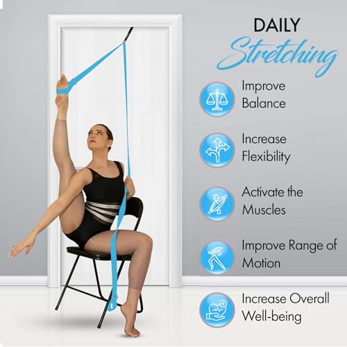 Stretching Strap with Door Anchor for Splits and Flexibility Training - color: Light Blue