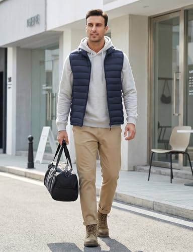WHN Men's Puffer Vest Outerwear Lightweight Packable Sleeveless Jacket - color: Navy, size: Small