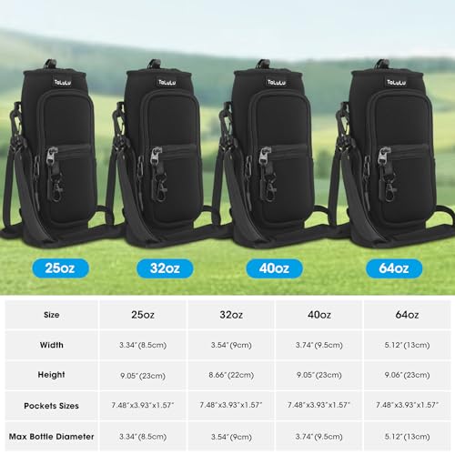 ToLuLu 25/32/40oz Water Bottle Carrier Bag Pocket,Insulated Neoprene Adjustable Shoulder Strap Water Bottle Pouch Case, Crossbody Water Bottle Holder Sling Sleeve for Men Women Adults - color: Black, size: 25 OZ