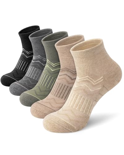 iCamter 5 Pairs Merino Wool Hiking Socks for Women Men - color: Black Grey Army Green Apricot Beige, size: 5-9