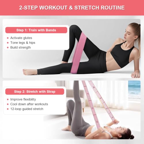 2-in-1 Fabric Resistance Bands Set with Stretching Strap