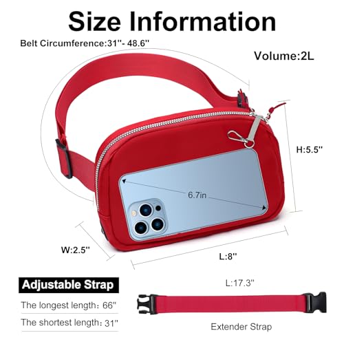 Mini Belt Bag for Women, RFID Small Fanny Pack, Womens Fashion Waist Packs with Extender Strap, Crossbody Bum Bags - color: J07-red