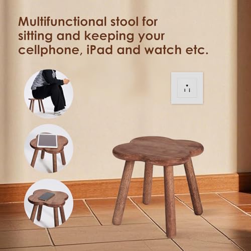 Wooden Step Stool for Adults Upgraded11.6inch Small Wooden Stool with Four Detachable and Assembled Legs for Bathroom, Kitchen, Bedroom, Plant Stand (Natural Solid Wood top and Legs)