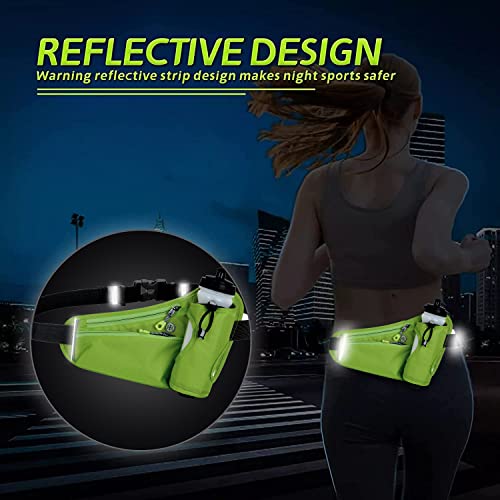 Waterproof Running Waist Bag Cycling Bumbags with Water Bottle Holder Travel Walking Dog Climbing Hiking Outdoor Sport Waist Bag with Reflective Strips(Green) - color: Green