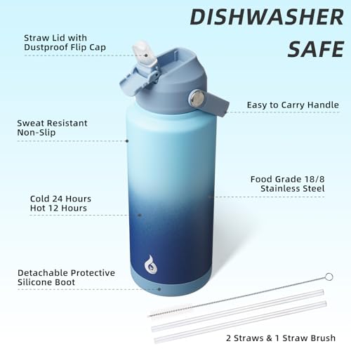 BJPKPK 32oz Insulated Water Bottle, Stainless Steel Bottle with Straw Lid - color: Sky, size: 32 Ounces