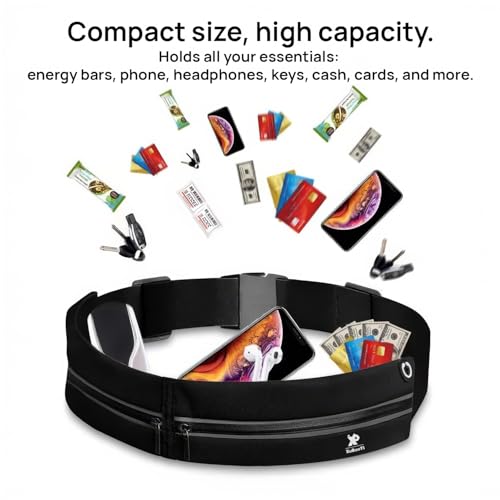Slim Running Belt Waist Pack for Men Women, Sports Bags, Bum Bags, Water Resistant Fanny Pack with Headphone Port & Reflective Strip, Adjustable Pouch Phone Holder for Workout, Hiking(Neon Green)