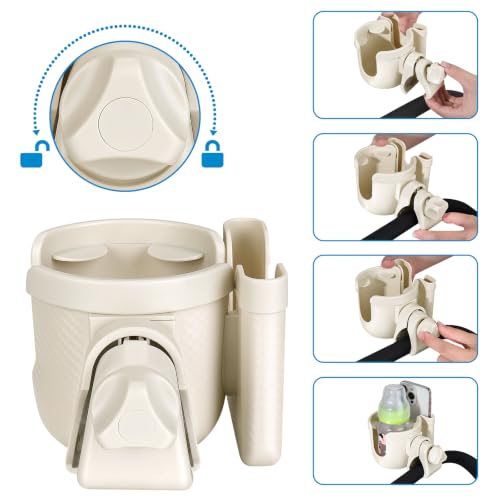 Accmor Stroller Cup Holder with Phone Holder, Bike Cup Holder, Walker Scooter Wheelchair Cup Holder Attachment, Universal Cup Holder for Uppababy Graco Strollers - color: All Off White Carbon Fiber Texture