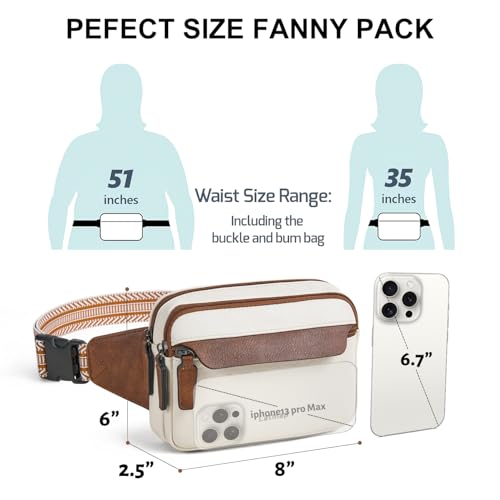LATMAP 3L Fanny Packs for Women Cross Body Bag Vegan Leather Belt Bag Beige - color: Beige