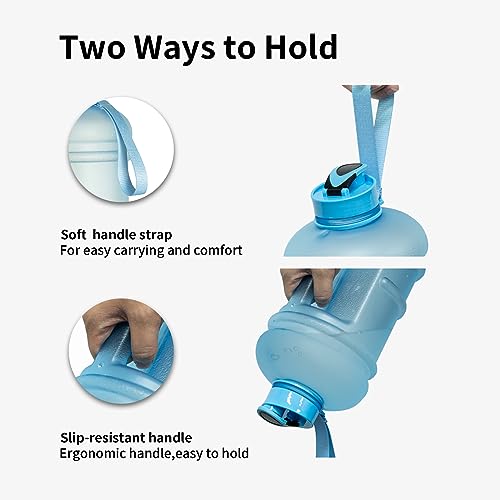 TOOFEEL 2.2 Liters Gym Big Sports Water Bottles for Men - Reusable BPA Free Plastic Clear Water Jug - Unique Water Bottles, Comfurtable to Touch and Easy to Clearn - Matte Light Blue Water Bottle - color: Matte Light Blue, style: 74 oz water bottle