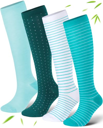 Bamboo Viscose Compression Socks|4Pairs 15-20mmHg Knee High Socks - color: Navy Blue, size: Large-X-Large