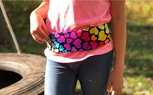 BANDI KIDS Pocket belt for Medical, Sports, Play Comfortable fit Adjustable waist pack, Made In USA - color: Neon Hearts
