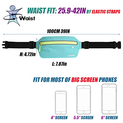 USHAKE Slim Running Belt Waist Pack, Ultra Light Bounce Free for Workout - color: Mint Blue