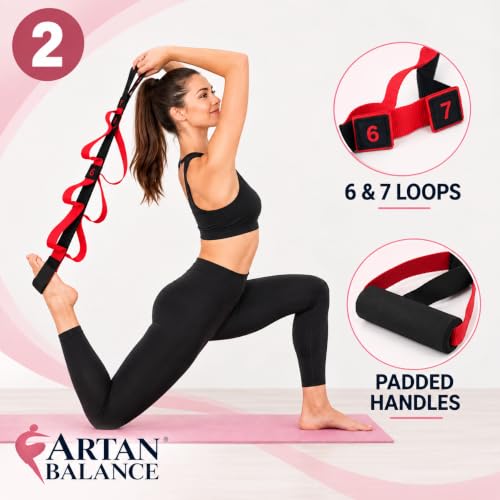 Artan Balance Stretching Straps for Flexibility, Balance, and Leg Stretching – Multiple Styles for Yoga, Ballet, Dance, Gymnastics & Physical Therapy - size: 7 Loops