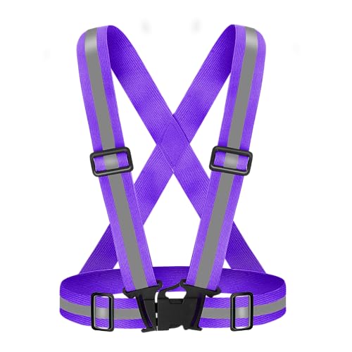 Reflective Vest Running Gear High Visibility Safety Vest Strap for Night - color: Purple