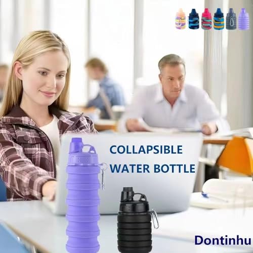 Collapsible Water Bottles 2 Pack 500ml Black+Light Grey - color: Black+Light Grey