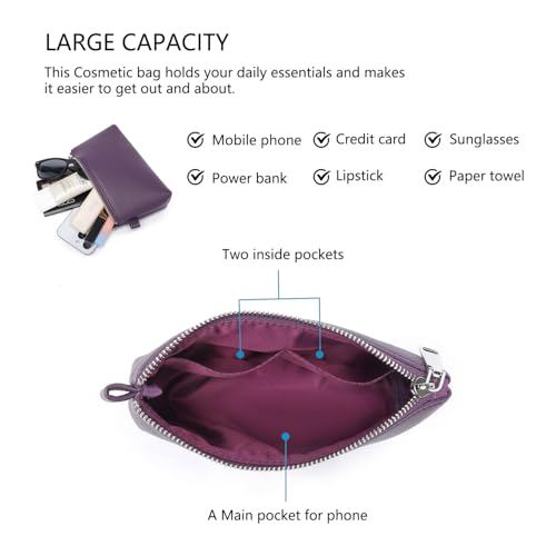 Small Makeup Bag for Purse, Leather Cosmetic (Anemone Purple) - color: PU/Anemone Purple
