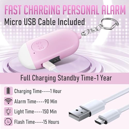 Personal Safety Alarm - Rechargeable - Strobe LED Flashlight - SOS Emergency Loud Alarm - Self-Defense Keychain - for Women, Students, Kids, and Seniors (Pink) - color: Pink