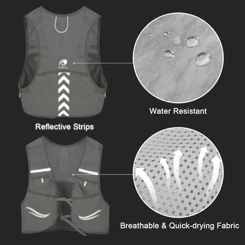 Hydration Running Vest with 2pcs 500ml/17oz Water Bottles, M/L - color: Gray, size: M: 27.6" - 43.3"