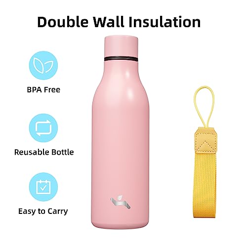 Konokyo 18 oz Insulated Stainless Steel Metal Water Bottle with Strap - color: Light Pink, size: 18 Ounces