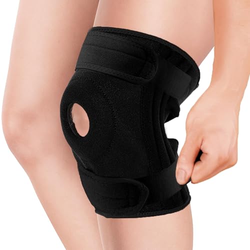 Knee Brace for Men Women with Side Stabilizers,Patella Gel Pad Compression Sleeve,Non Slip Knee Compression Support for ACL Meniscus Tear Running Arthritis,Pain Relief,Injury Recovery - color: Black