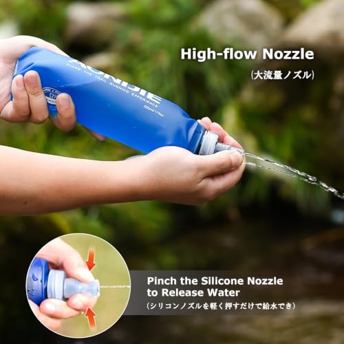 YAPJEB Soft Flask Collapsible Water Bottles, TPU Soft Water Bottle Folding Flask for Hydration Pack, BPA Free Folding Water Bottle Ideal for Cycling - color: 500ml/16.9oz with Straw